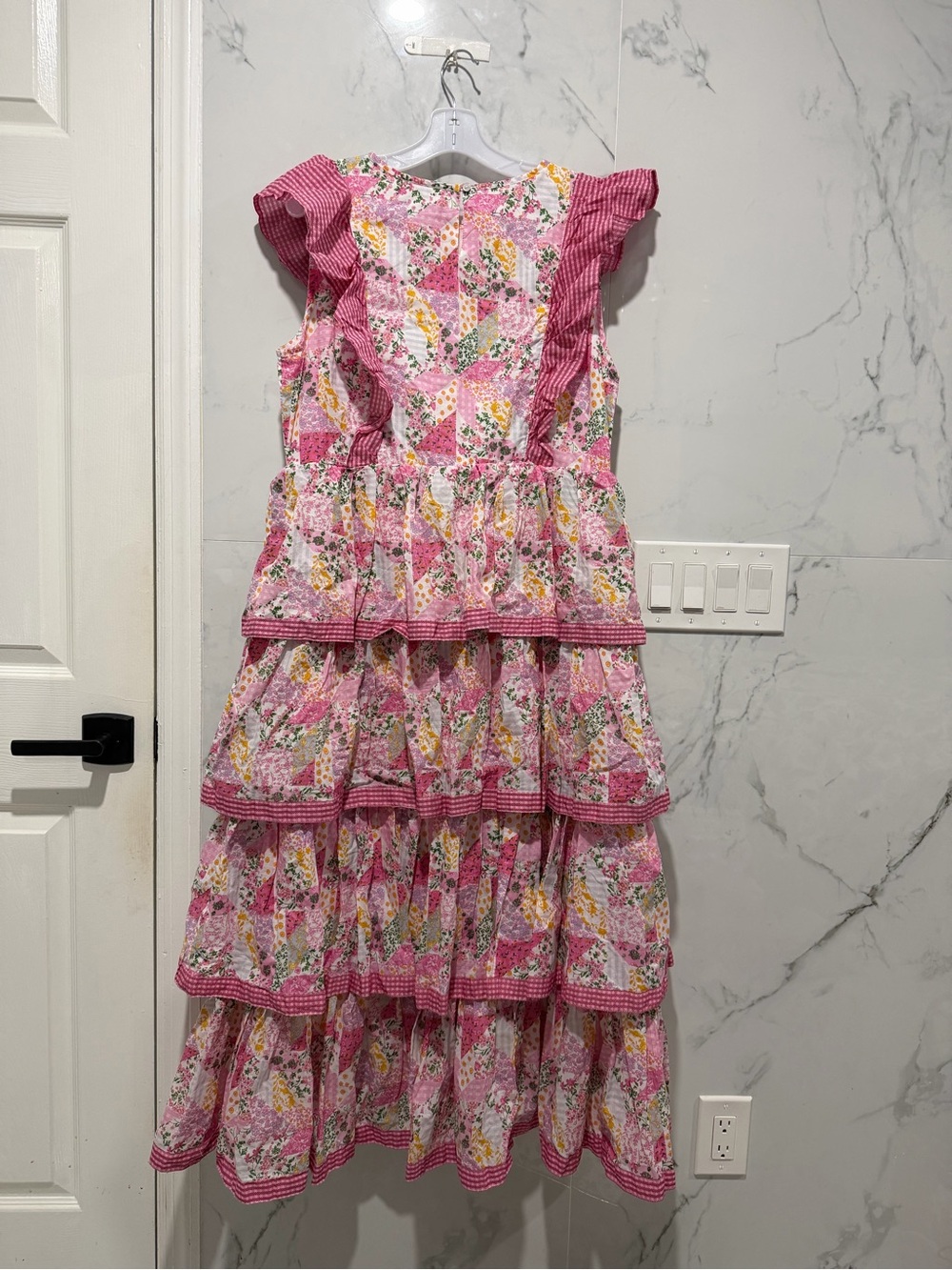 Simply Southern Pink Floral Tiered Maxi Dress with Ruffle Shoulders - Picture 3 of 8